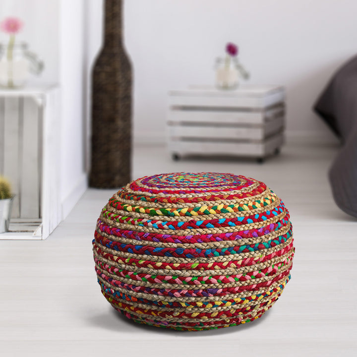 20" Multicolored Jute Ottoman