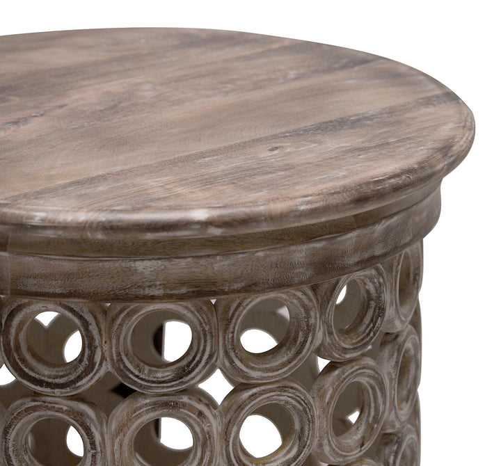 24" Gray Brown Solid Wood Lattice Round End Table