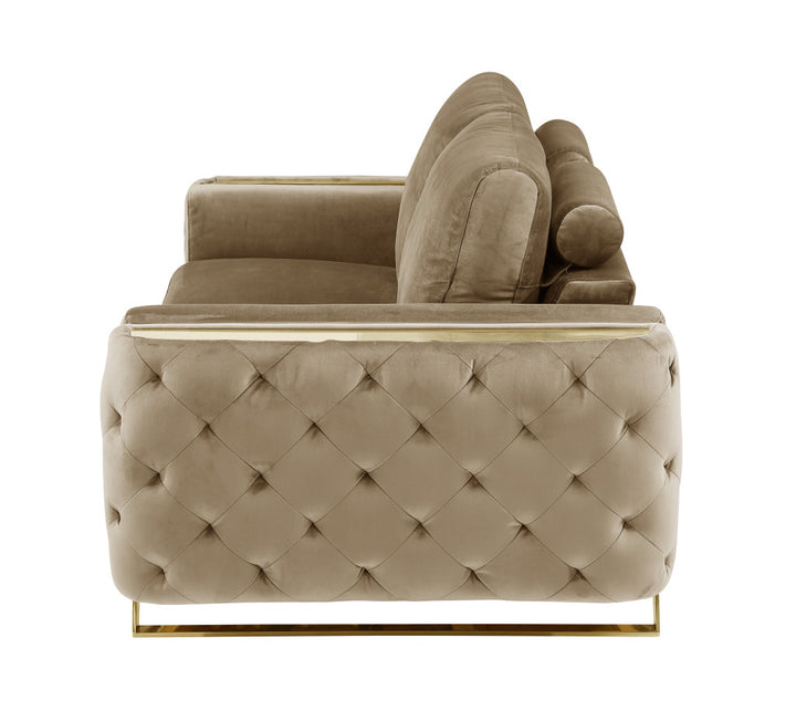 72" Beige And Gold Velvet Love Seat