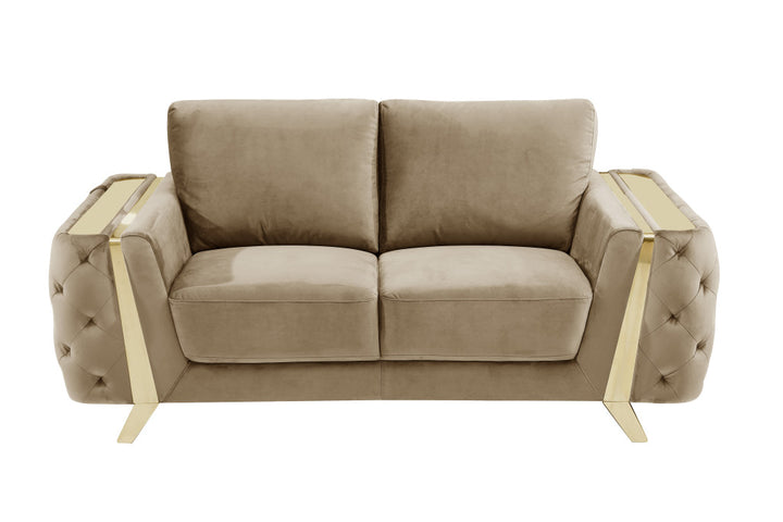 72" Beige And Gold Velvet Love Seat