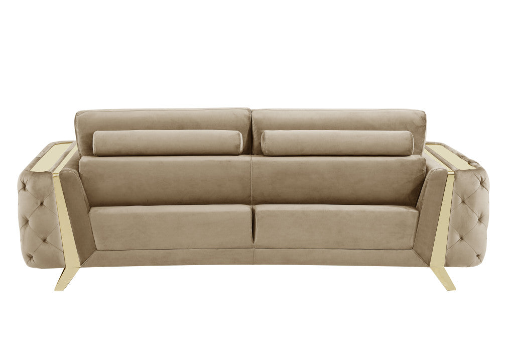 72" Beige And Gold Velvet Love Seat