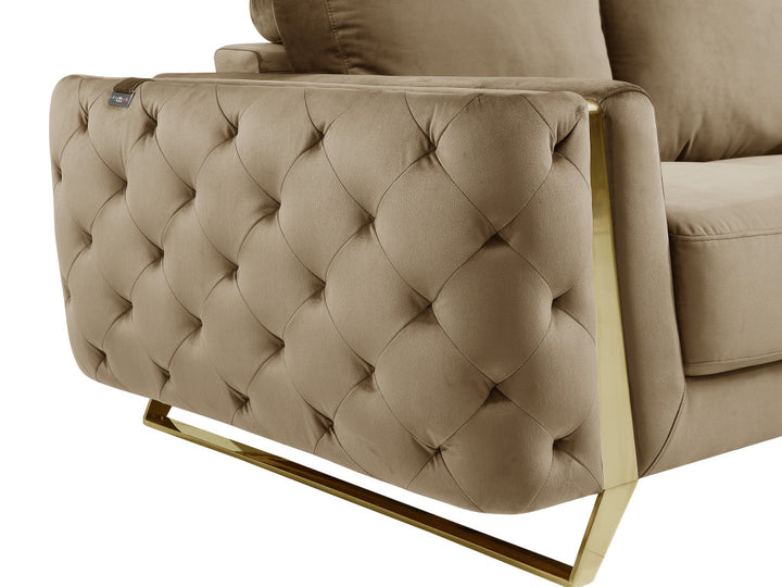 72" Beige And Gold Velvet Love Seat