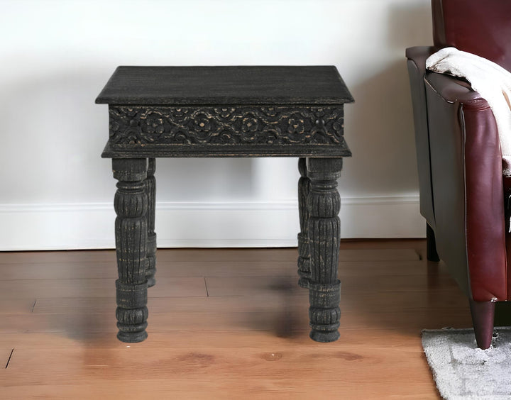 24" Black Solid Wood End Table