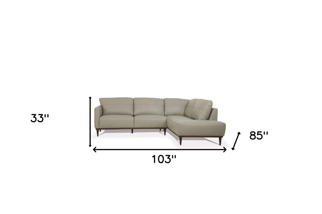 Green Leather L Shaped Two Piece Sofa and Chaise Sectional