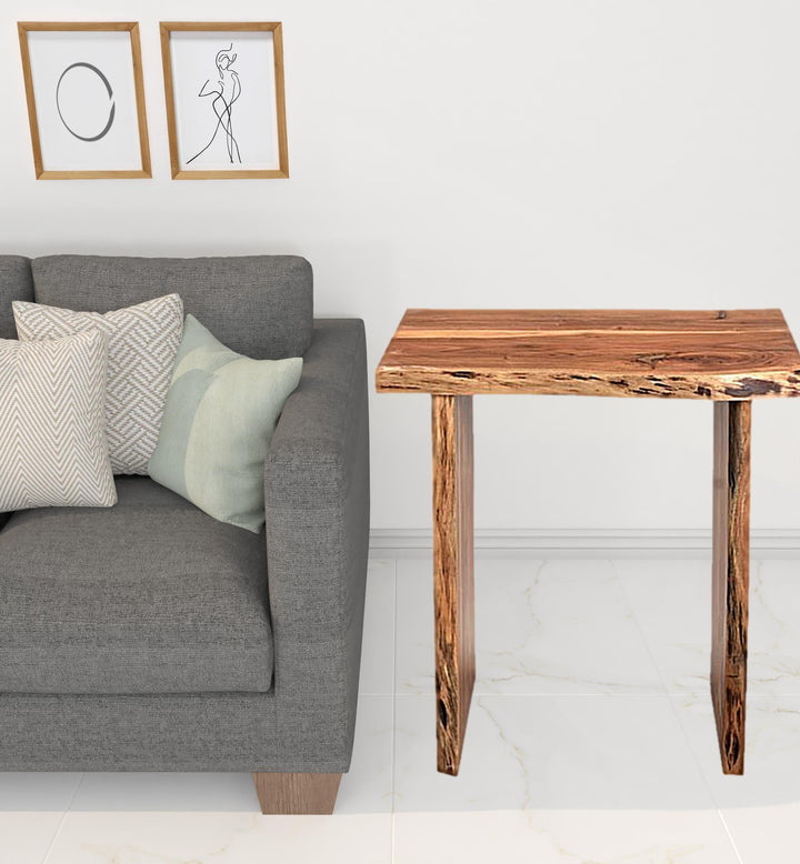 24" Brown Solid Wood End Table