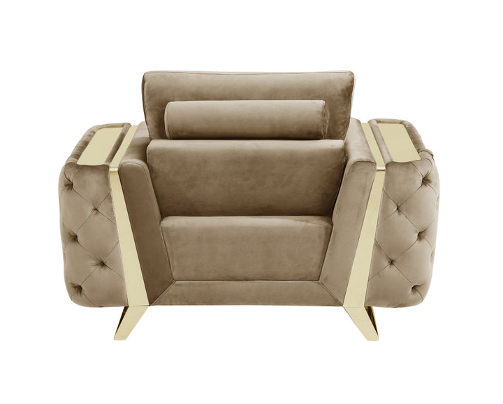 Three Piece Indoor Beige Velvet Six Person Seating Set