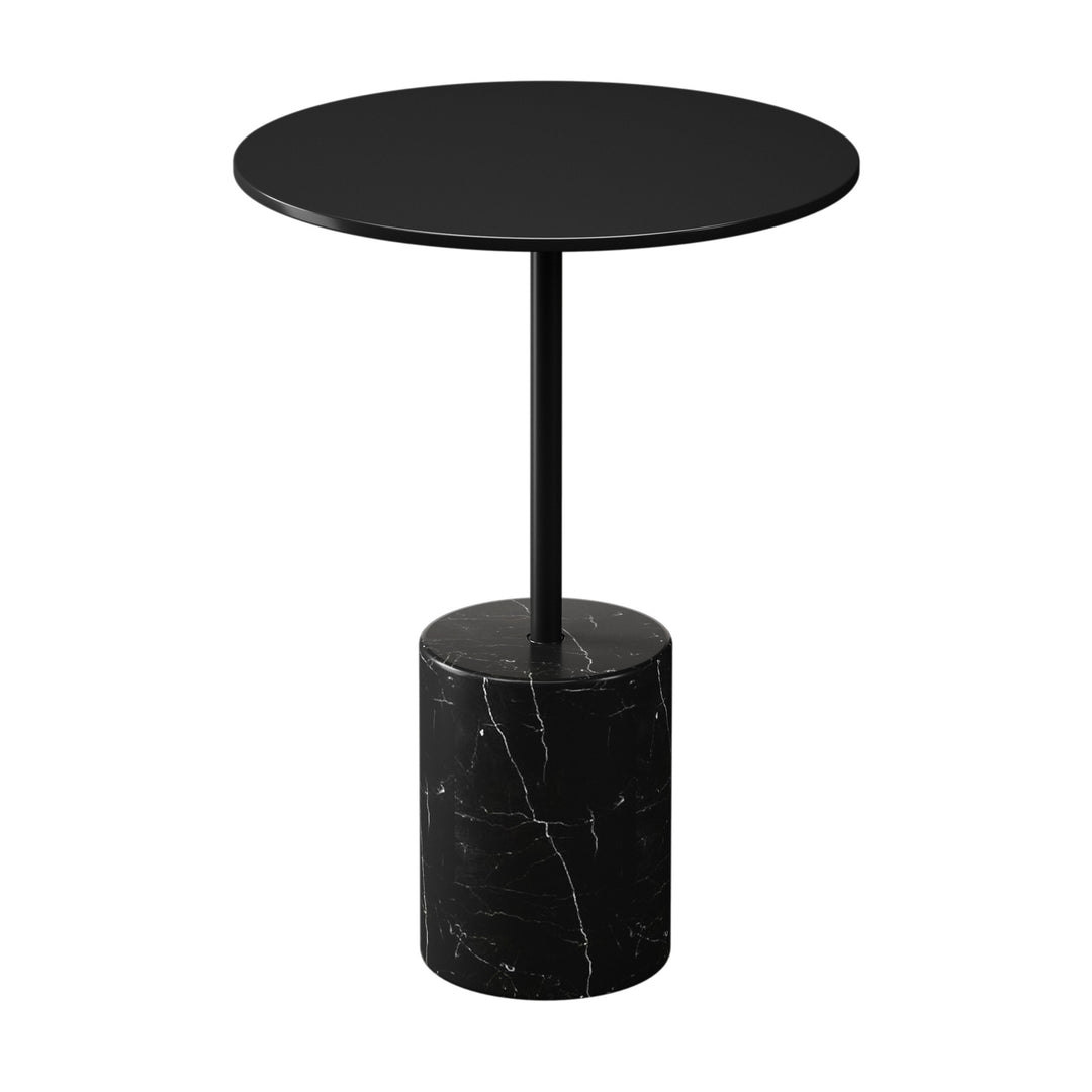 20" Black Steel and Marble Round Pedestal End Table