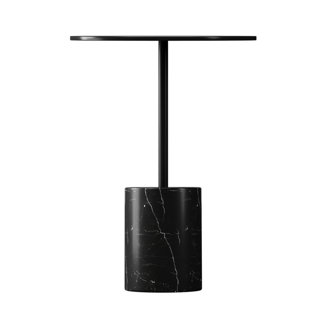 20" Black Steel and Marble Round Pedestal End Table