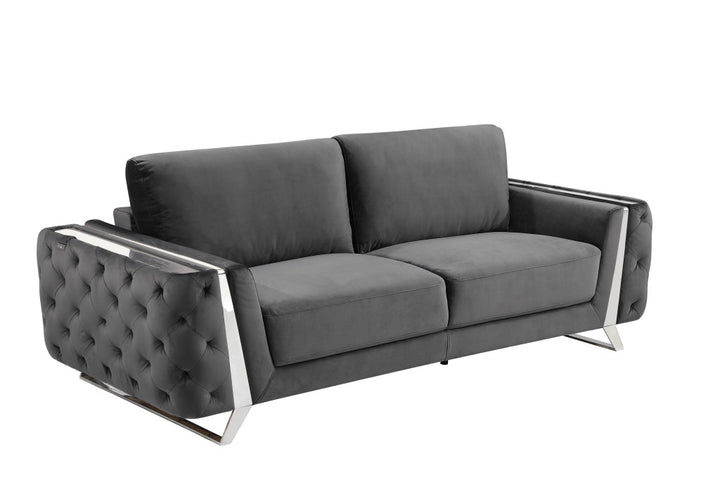 Three Piece Indoor Dark Gray Velvet Six Person Seating Set