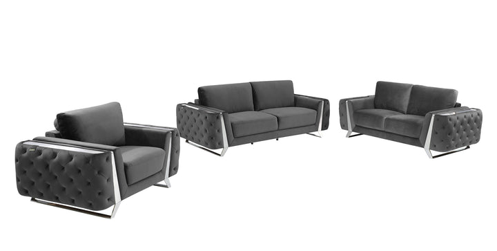 Three Piece Indoor Dark Gray Velvet Six Person Seating Set