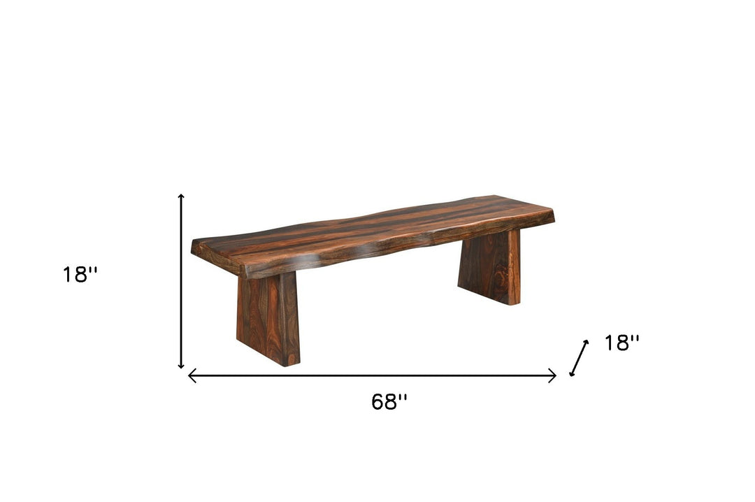 68" Dark Brown Solid Wood Dining Bench