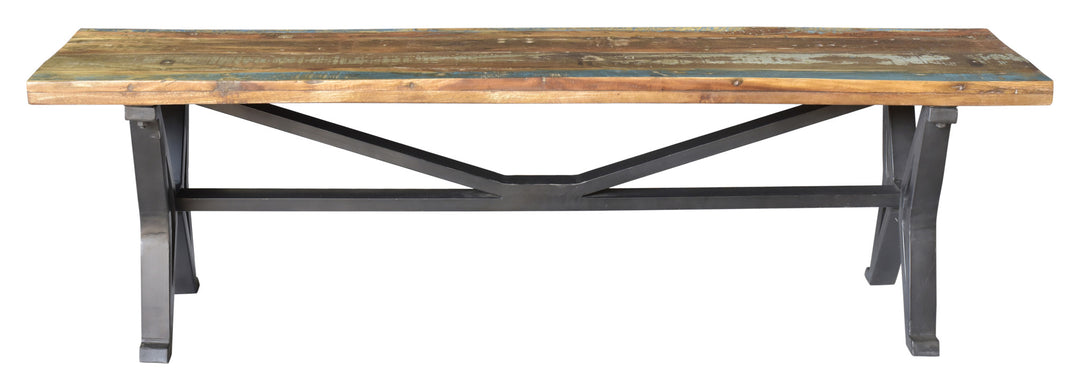 66" Brown And Black Distressed Solid Wood Dining bench