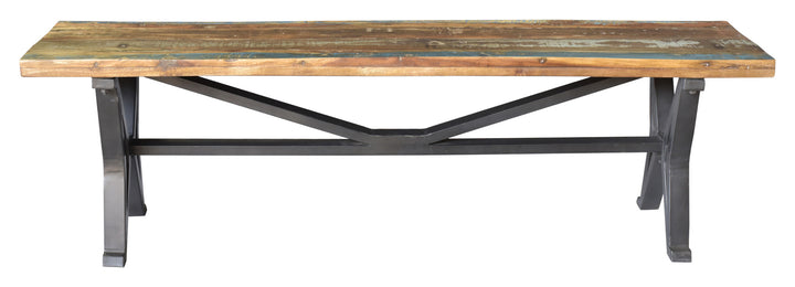 66" Brown And Black Distressed Solid Wood Dining bench