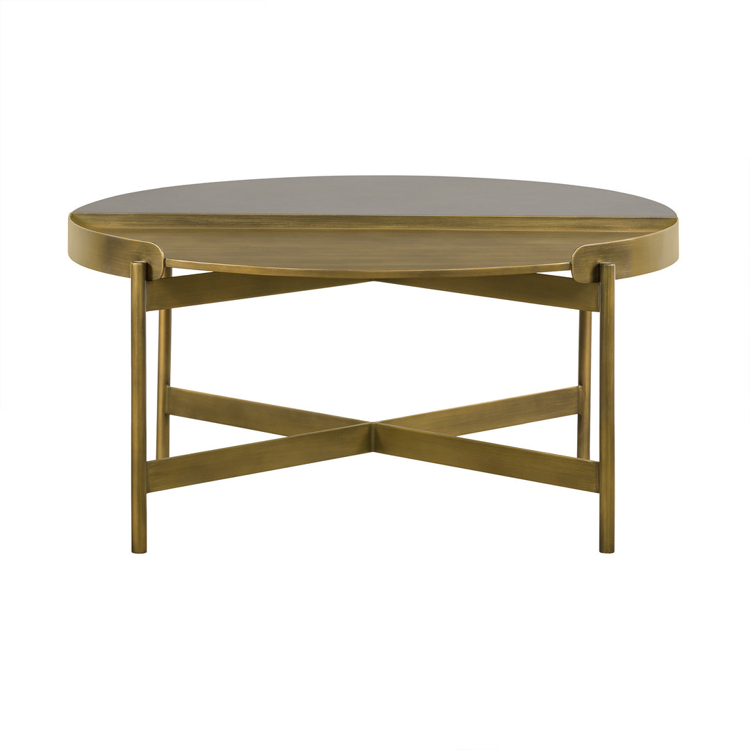 32" Brass Concrete And Brass Round Coffee Table