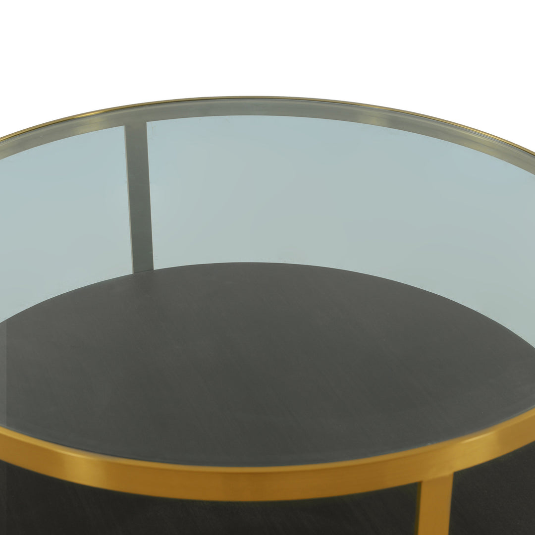 43" Clear And Black Solid Wood Round Coffee Table With Shelf