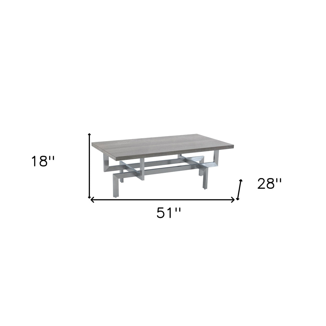 51" Gray And Silver Stainless Steel Coffee Table