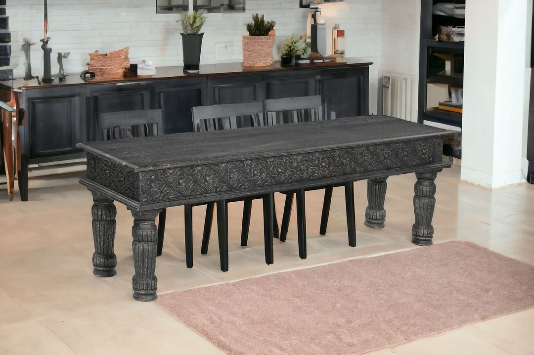 58" Black Distressed Solid Wood Dining bench