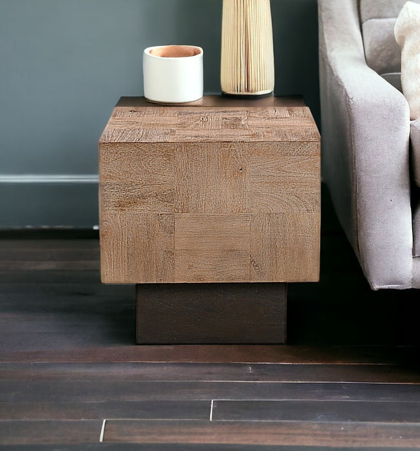 22" Black And Brown Solid Wood End Table