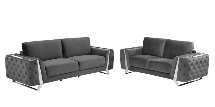 Two Piece Indoor Dark Gray Italian Leather Five Person Seating Set