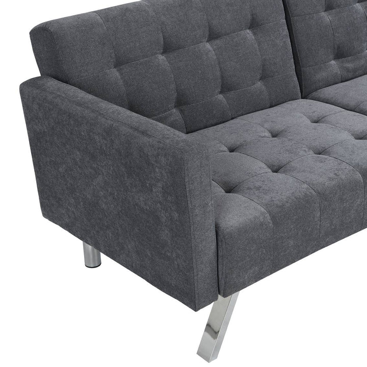 75" Dark Gray Linen And Silver Sleeper Futon Convertible