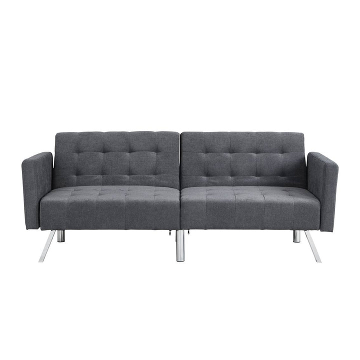 75" Dark Gray Linen And Silver Sleeper Futon Convertible