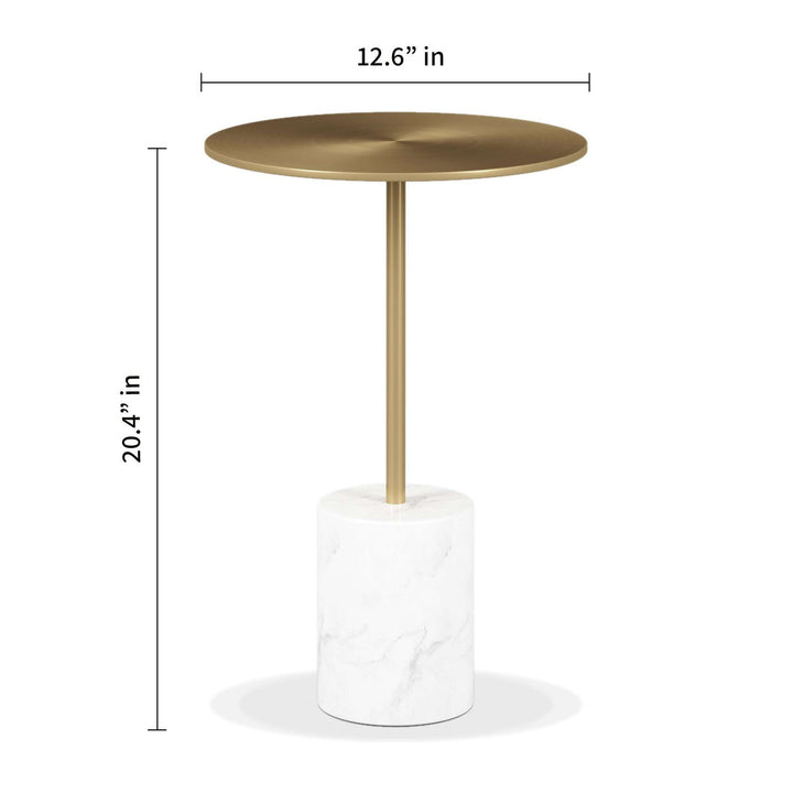 20" White And Gold Steel Round Pedestal End Table