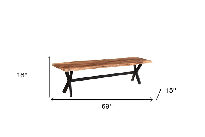 69" Brown And Black Solid Wood Dining bench