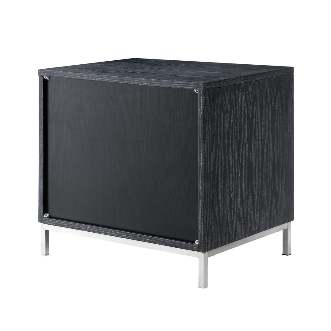 24" Silver Metallic and Black Veneer End Table with Three Drawers