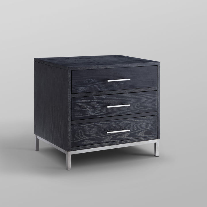 24" Silver Metallic and Black Veneer End Table with Three Drawers