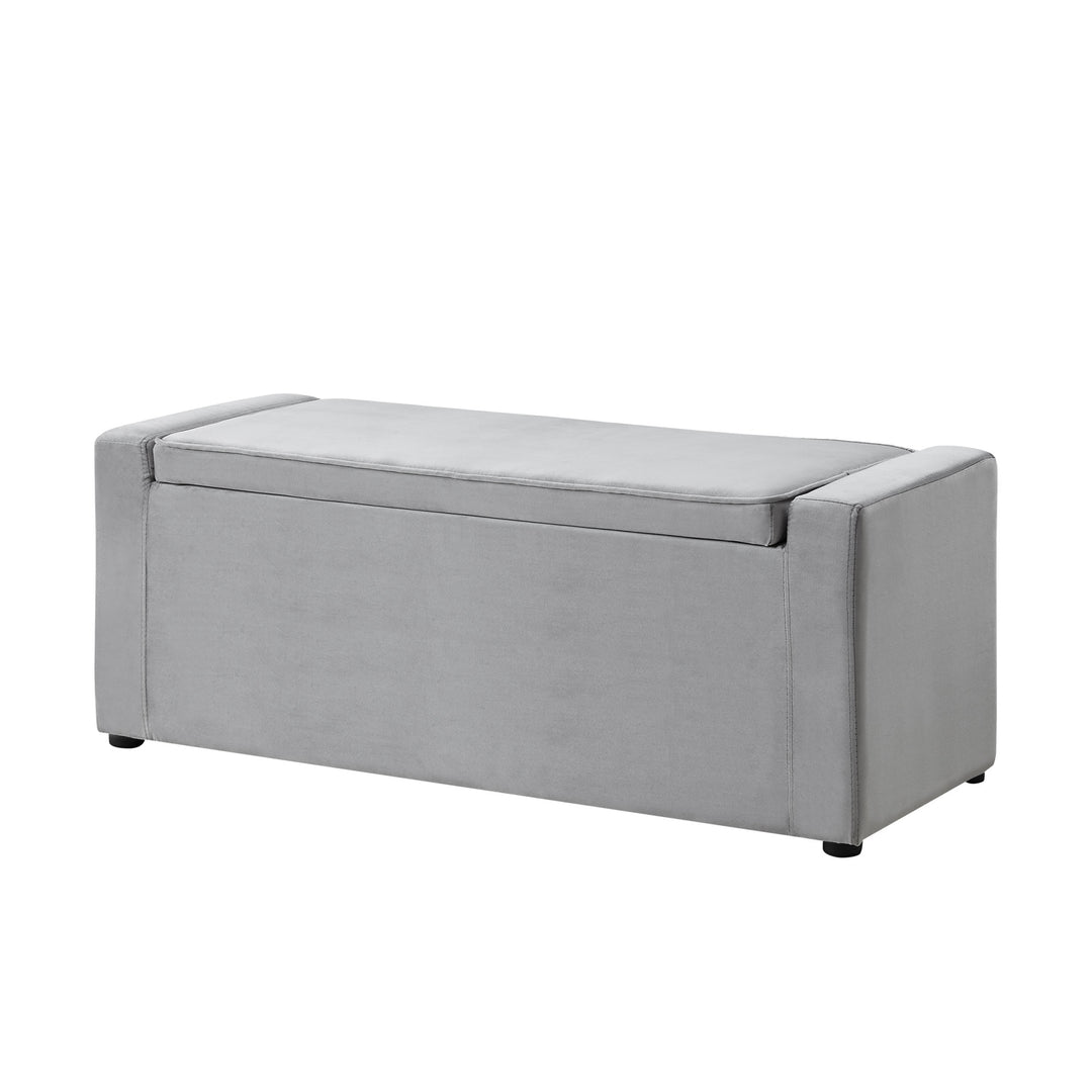 47" Gray and Black Upholstered Velvet Bench with Flip top, Shoe Storage