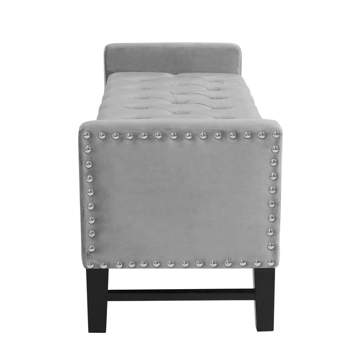 50" Light Gray and Black Upholstered Velvet Bench with Flip top, Shoe Storage