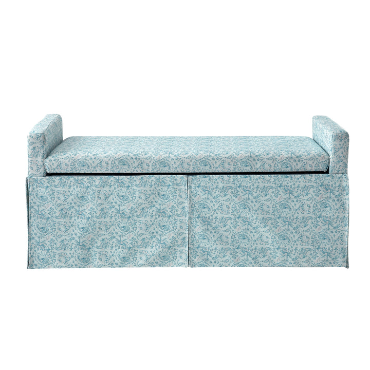 50" Blue Upholstered Linen Bench with Flip top, Shoe Storage