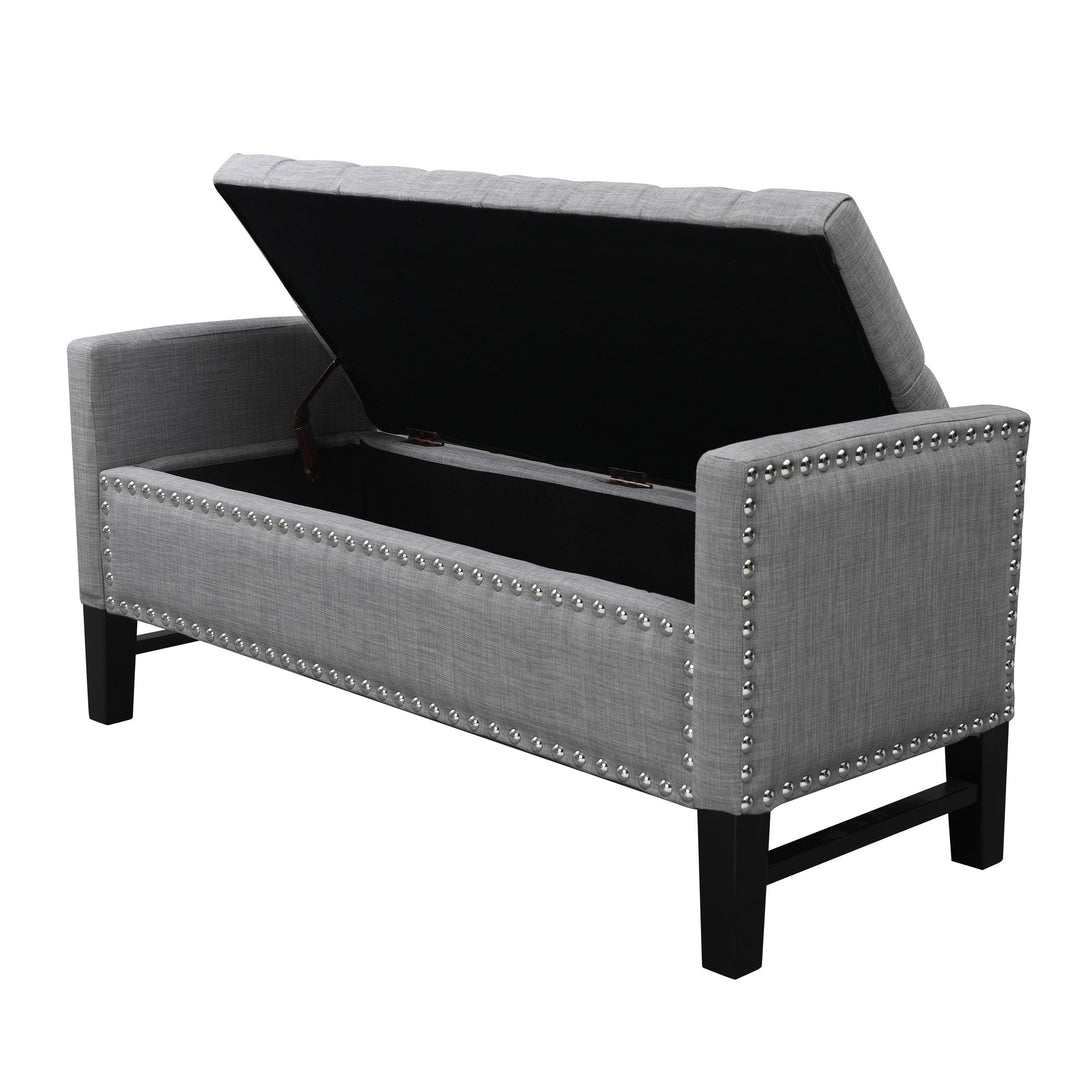 50" Light Gray and Black Upholstered Linen Bench with Flip top, Shoe Storage