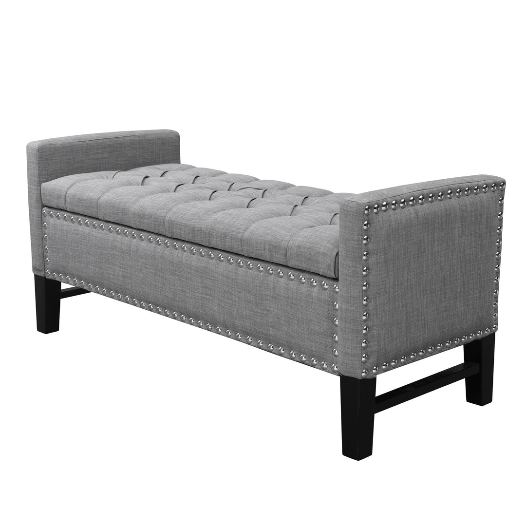 50" Light Gray and Black Upholstered Linen Bench with Flip top, Shoe Storage