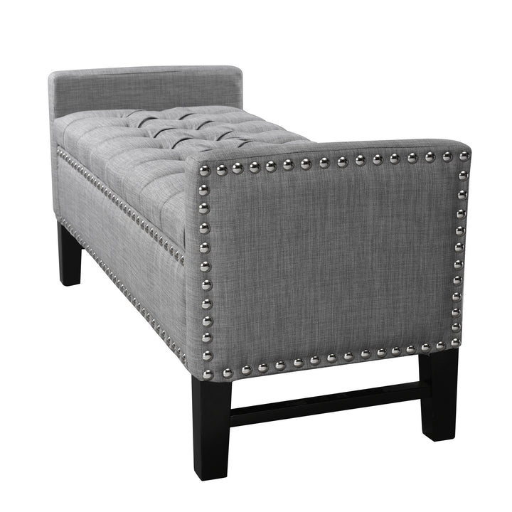 50" Light Gray and Black Upholstered Linen Bench with Flip top, Shoe Storage