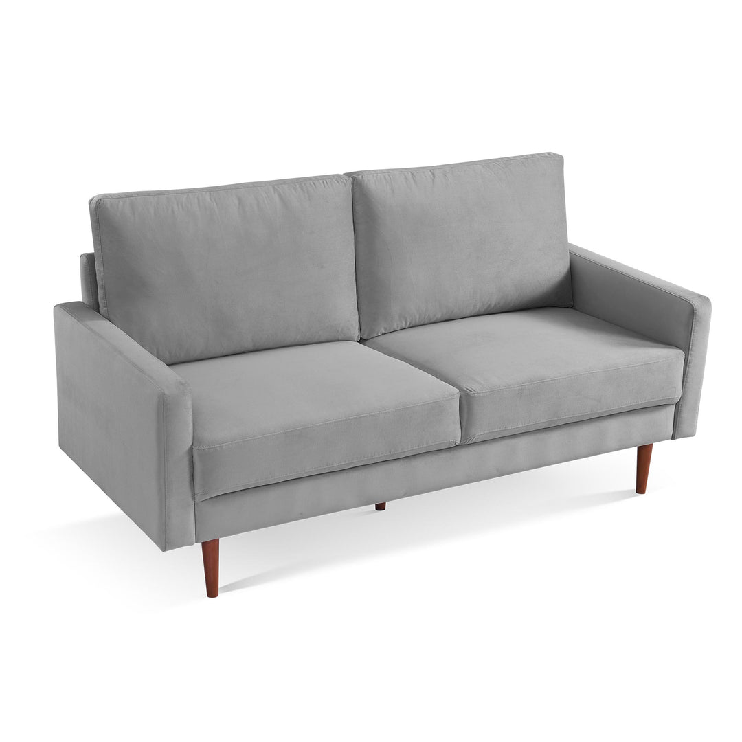 69" Gray Velvet and Dark Brown Sofa