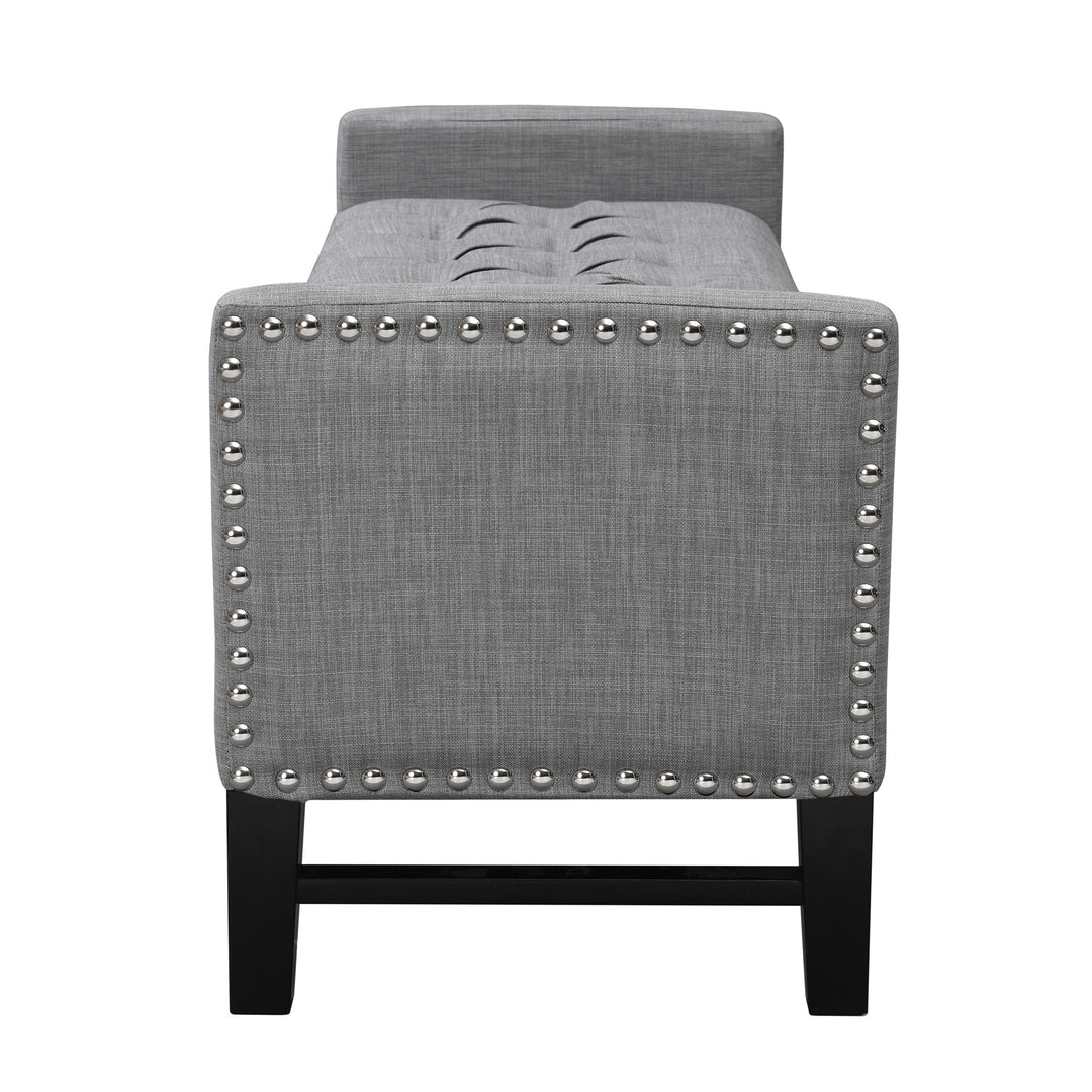 50" Light Gray and Black Upholstered Linen Bench with Flip top, Shoe Storage