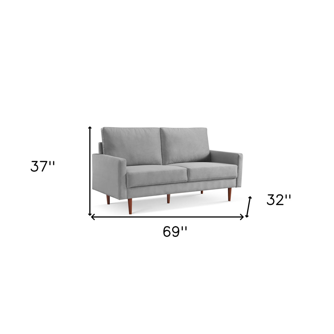 69" Gray Velvet and Dark Brown Sofa