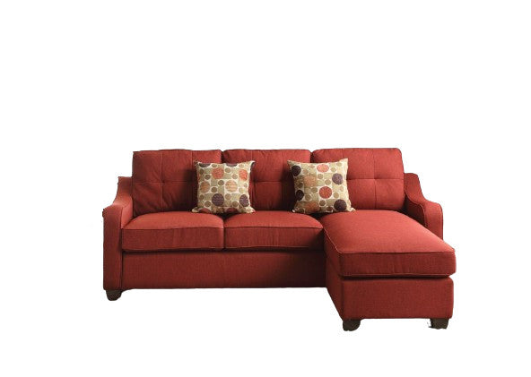 Red Linen L Shaped Sofa and Chaise