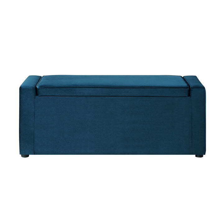 47" Navy Blue and Black Upholstered Velvet Bench with Flip top, Shoe Storage