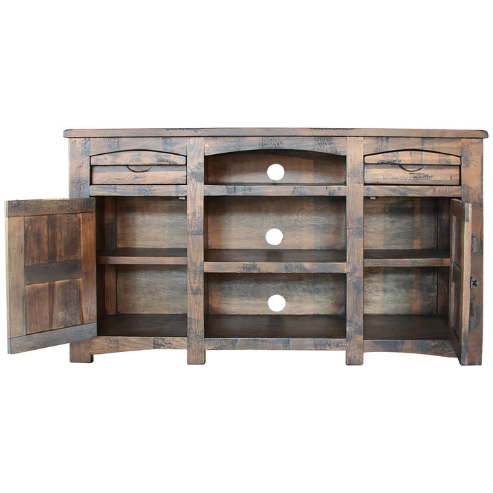 60" Brown Solid Wood Cabinet Enclosed Storage Distressed TV Stand