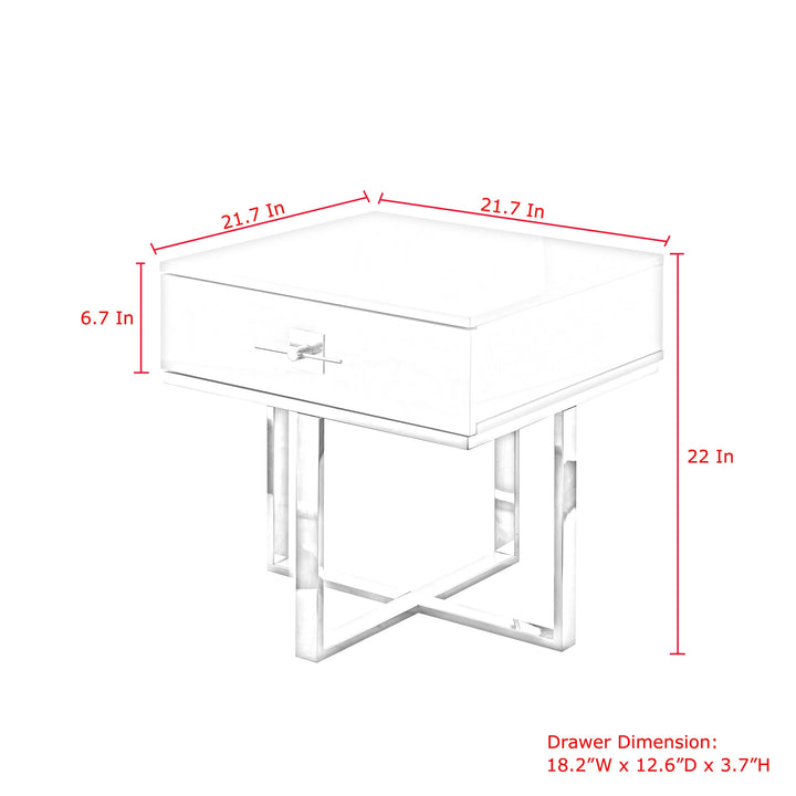 22" Gold and White End Table with Drawer