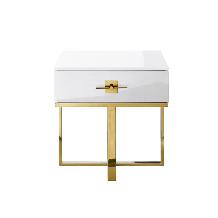 22" Gold and White End Table with Drawer