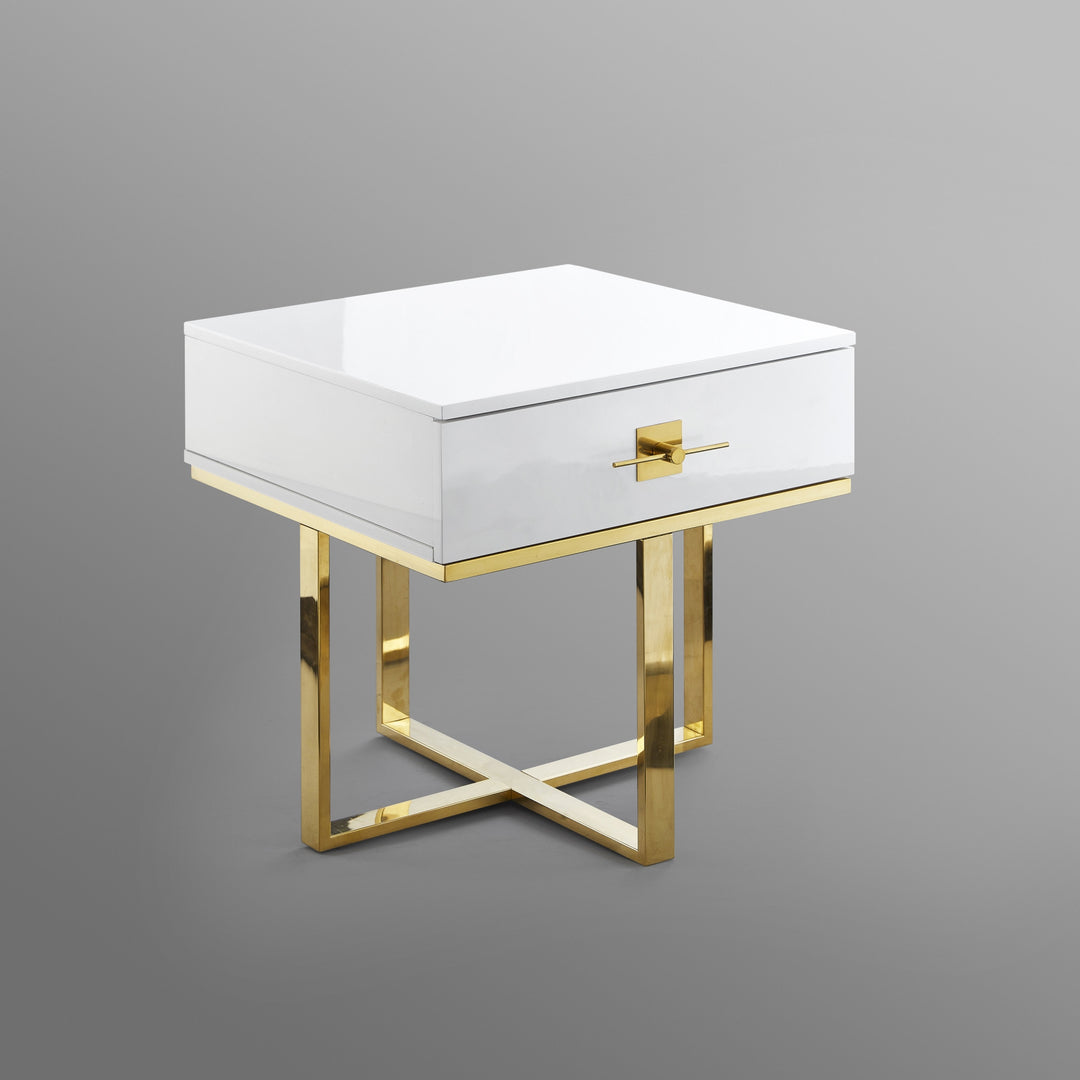 22" Gold and White End Table with Drawer