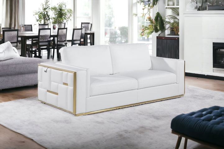 89" White And Silver Italian Leather Sofa