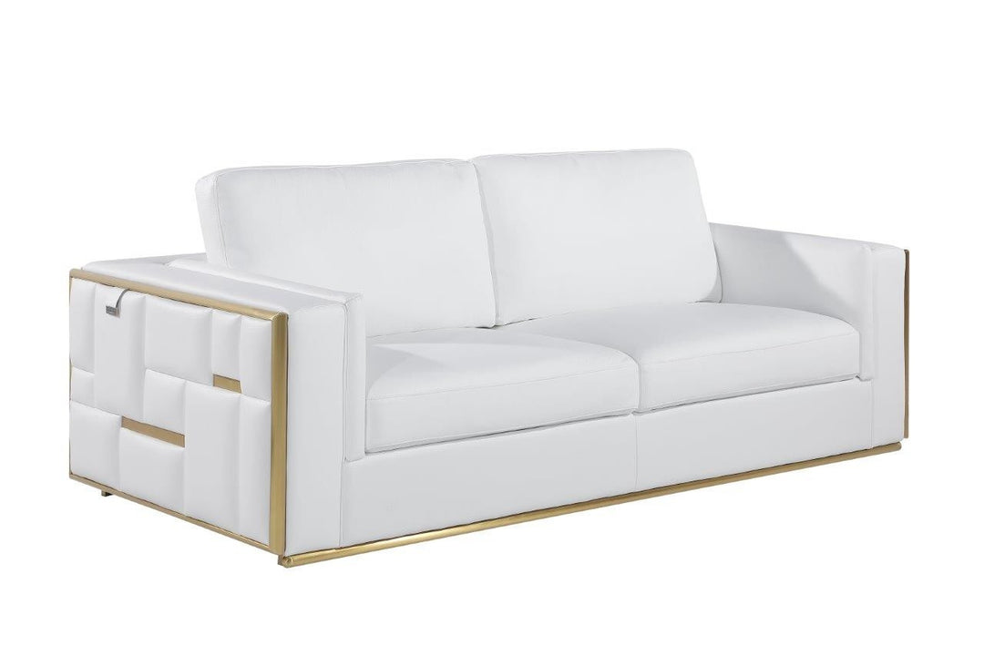 89" White And Silver Italian Leather Sofa