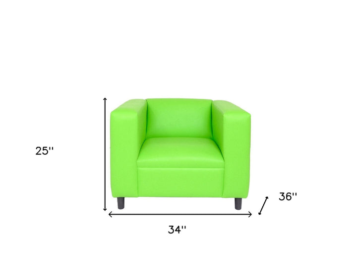 36" Neon Green And Black Faux Leather Arm Chair