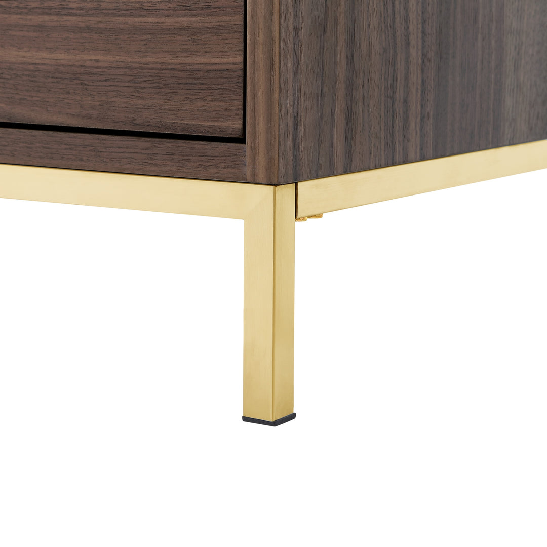 24" Gold and Wood Brown Veneer End Table with Three Drawers