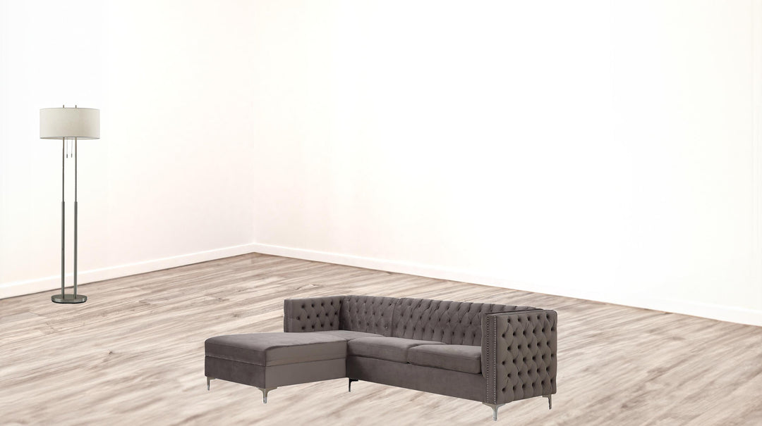 Gray Velvet L Shaped Seating Component