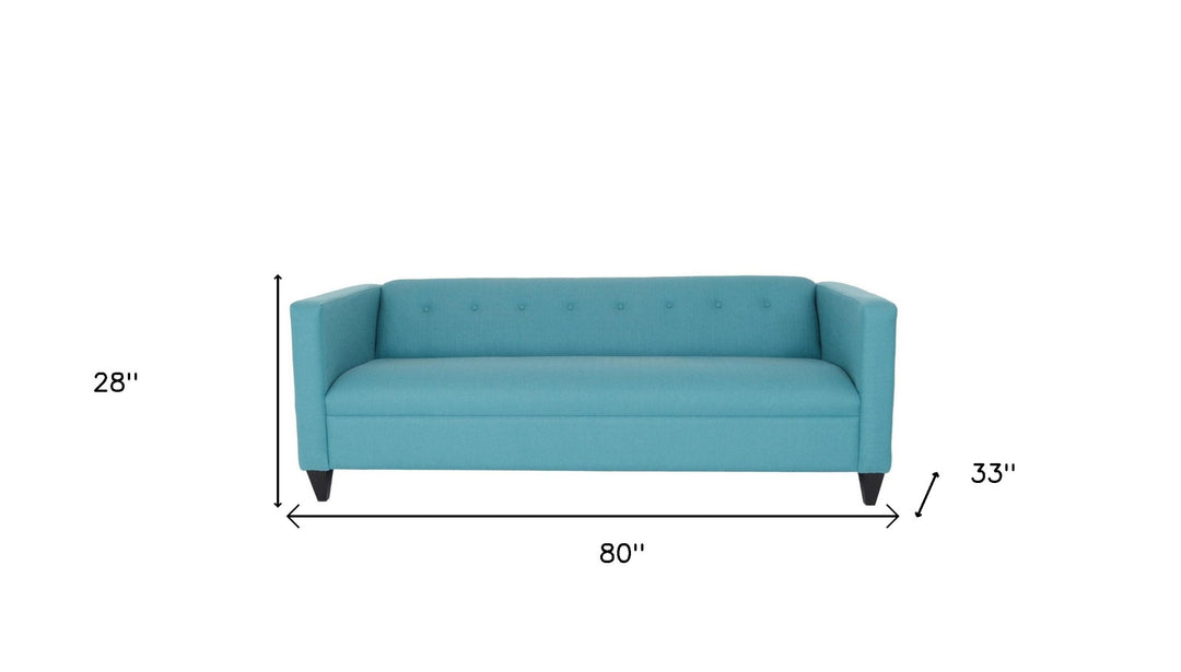 80" Teal Blue Polyester And Dark Brown Sofa